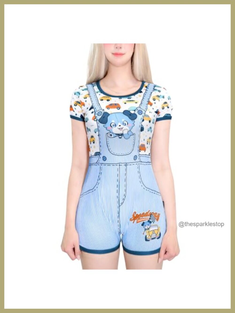 Silky Faux Two-Piece Romper Onesie Pajama Bodysuit Snap Crotch Sleepwear